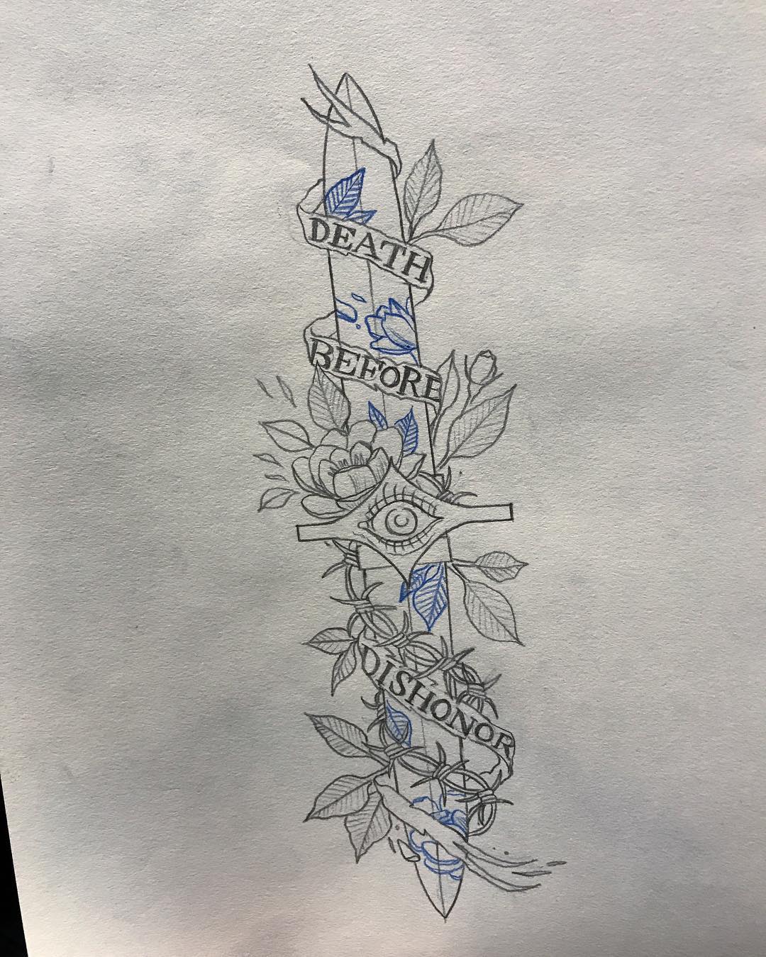 做手机维修的伍先生匕首花纹身手稿