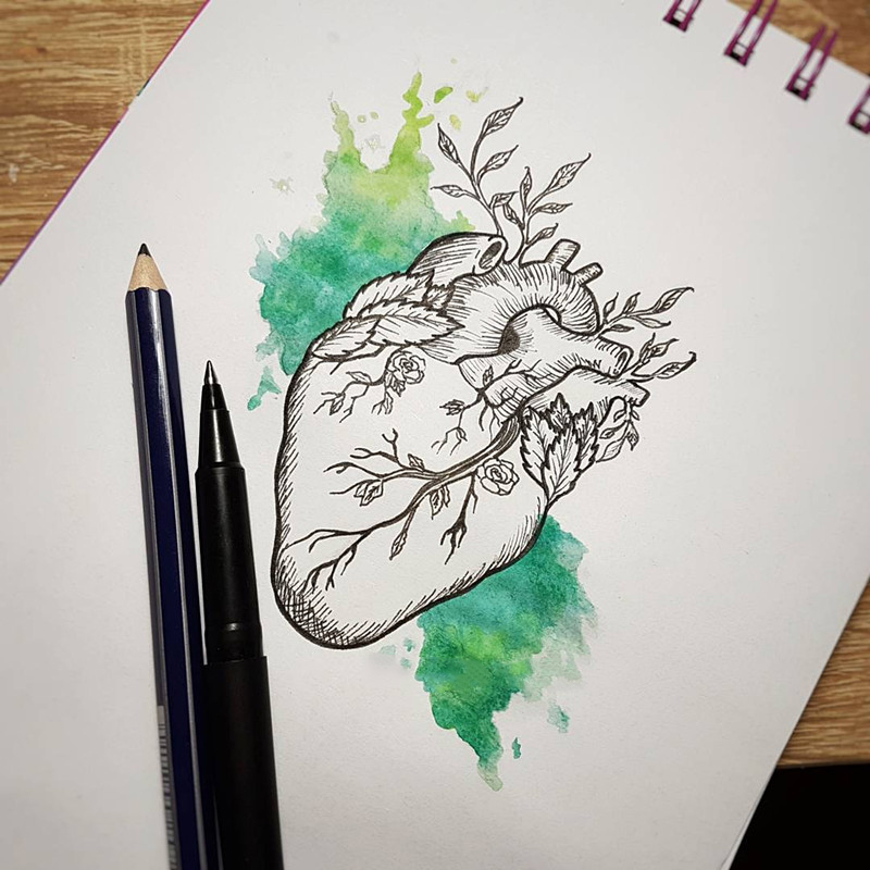 做咖啡师的封先生心脏纹身手稿